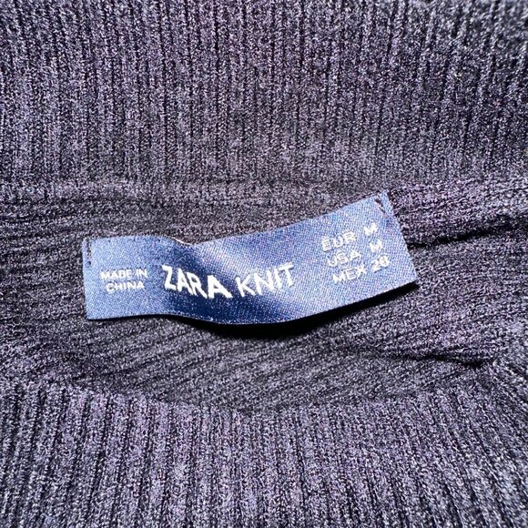 Zara Rib Knit Sweater Mock Neck Bat Sleeves Minimalist Black Sz M - Picture 5 of 7